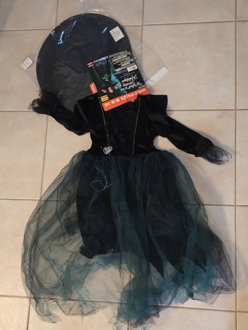 Girls Black & Teal Witch Costume Dress with Hat